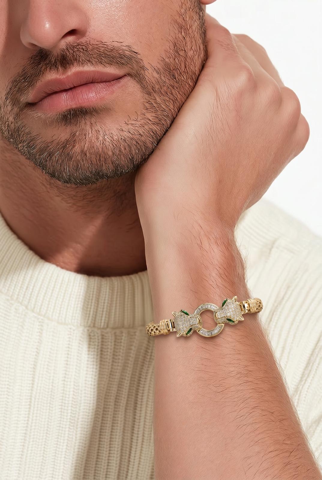 Panther head bracelet Moissanite 14k Gold plated Sterling Silver