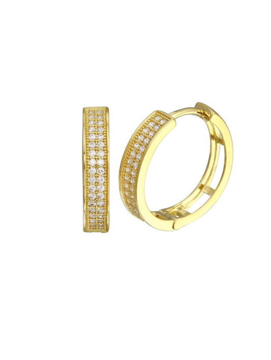 Gold Plated 925 Sterling Silver Round Micro Pave CZ Hoop