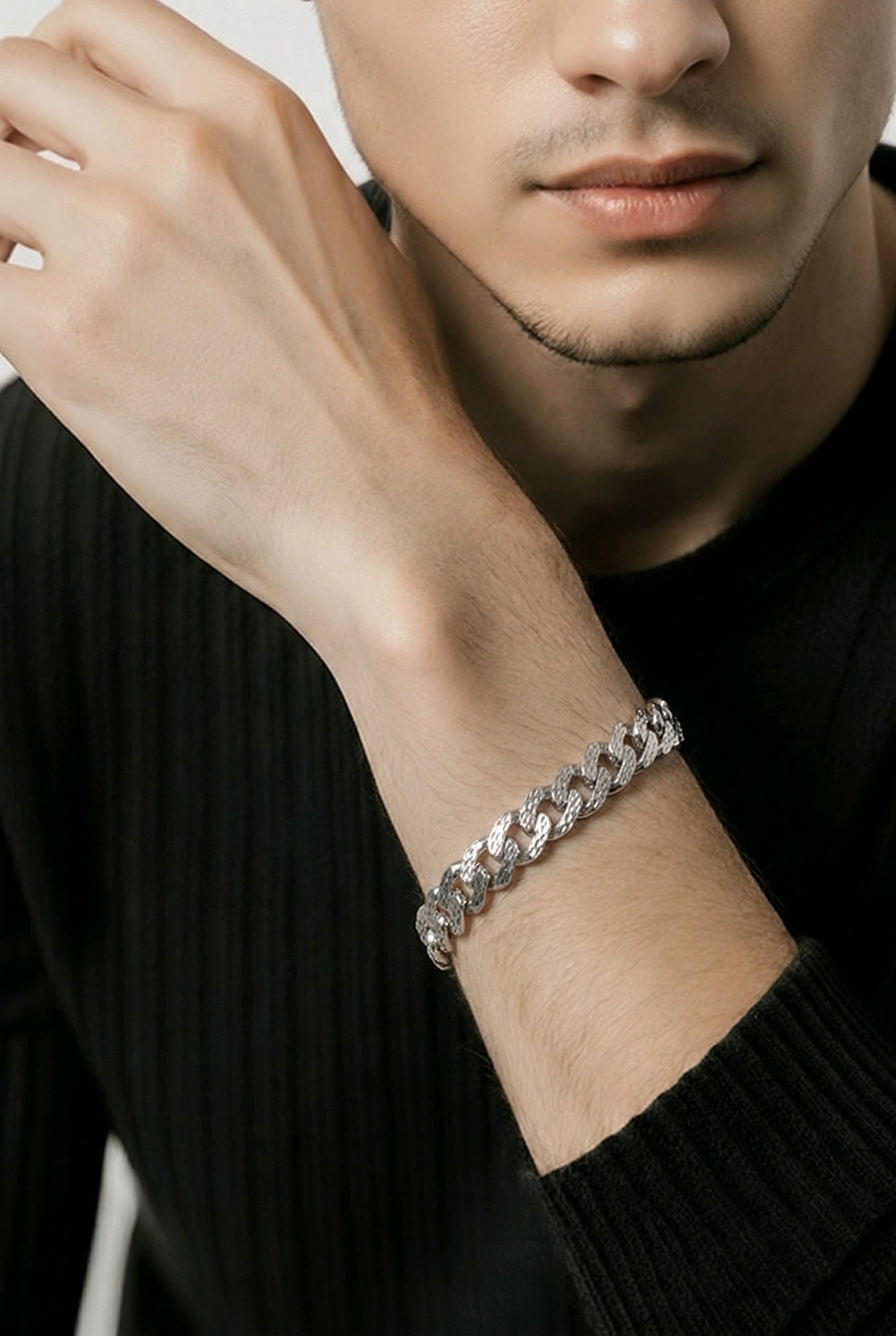 Rhodium Plated 925 Sterling Silver Lightweight Diamond Cut Miami Cuban 10.5mm Hollow Bracelet.