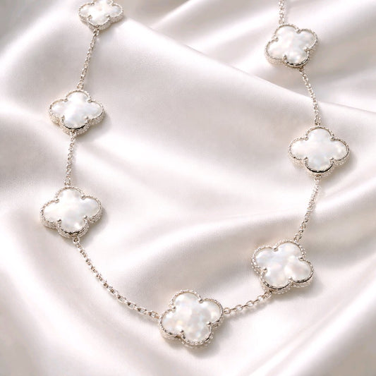 Clover Necklace 10 Motifs Lucky Clover Mother of Pearl Sterling Silver