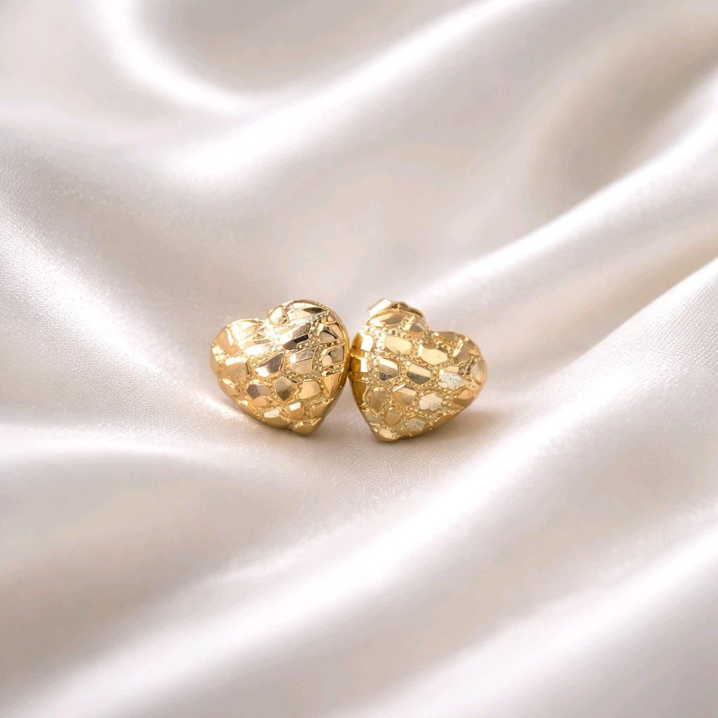 10k Gold Heart Nugget Stud Earrings