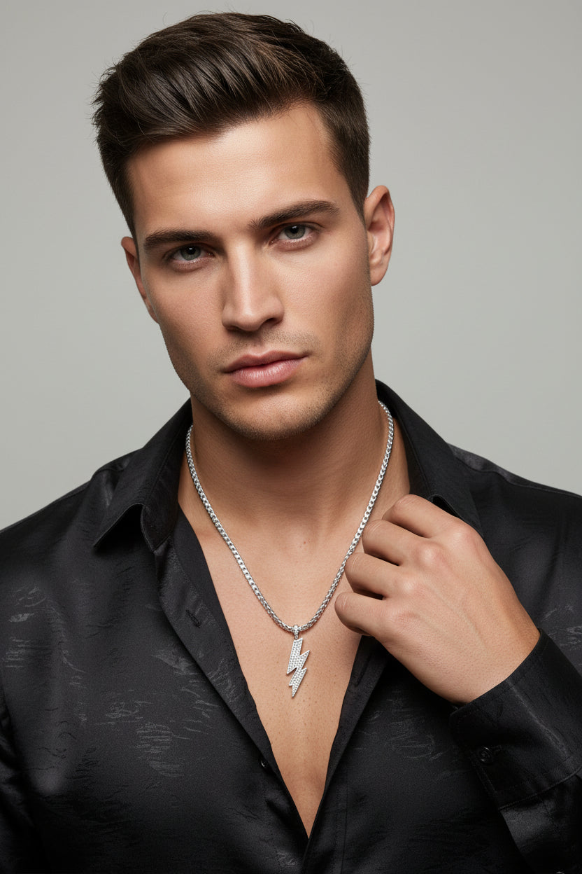 Diamond-Cut Lightning Pendant With Chain