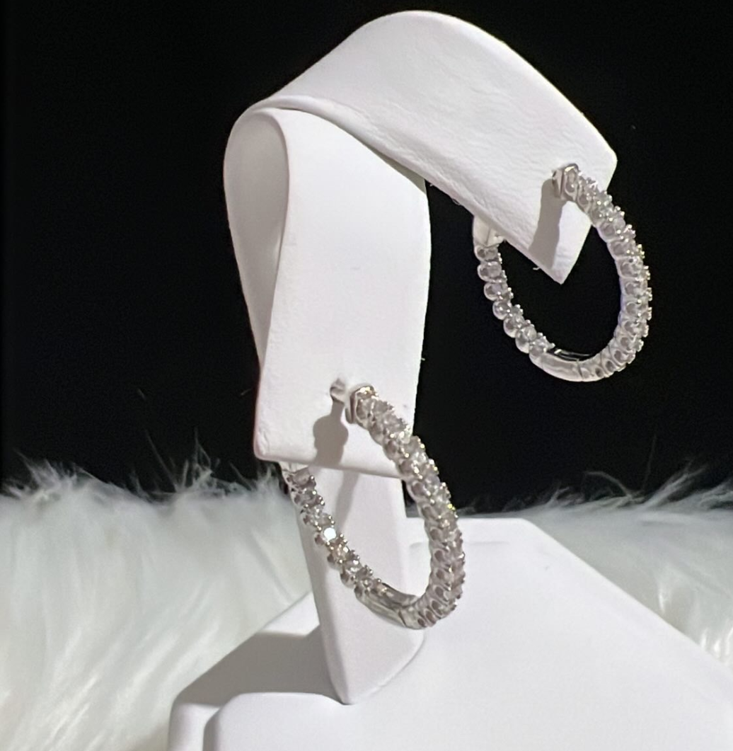 Sterling Silver Eternity Clear CZ Hoop Earring 20mm