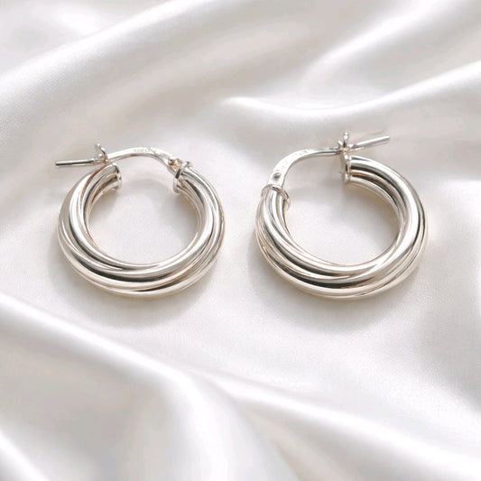 Rhodium Plated 925 Sterling Silver Silver Twisted 15mm