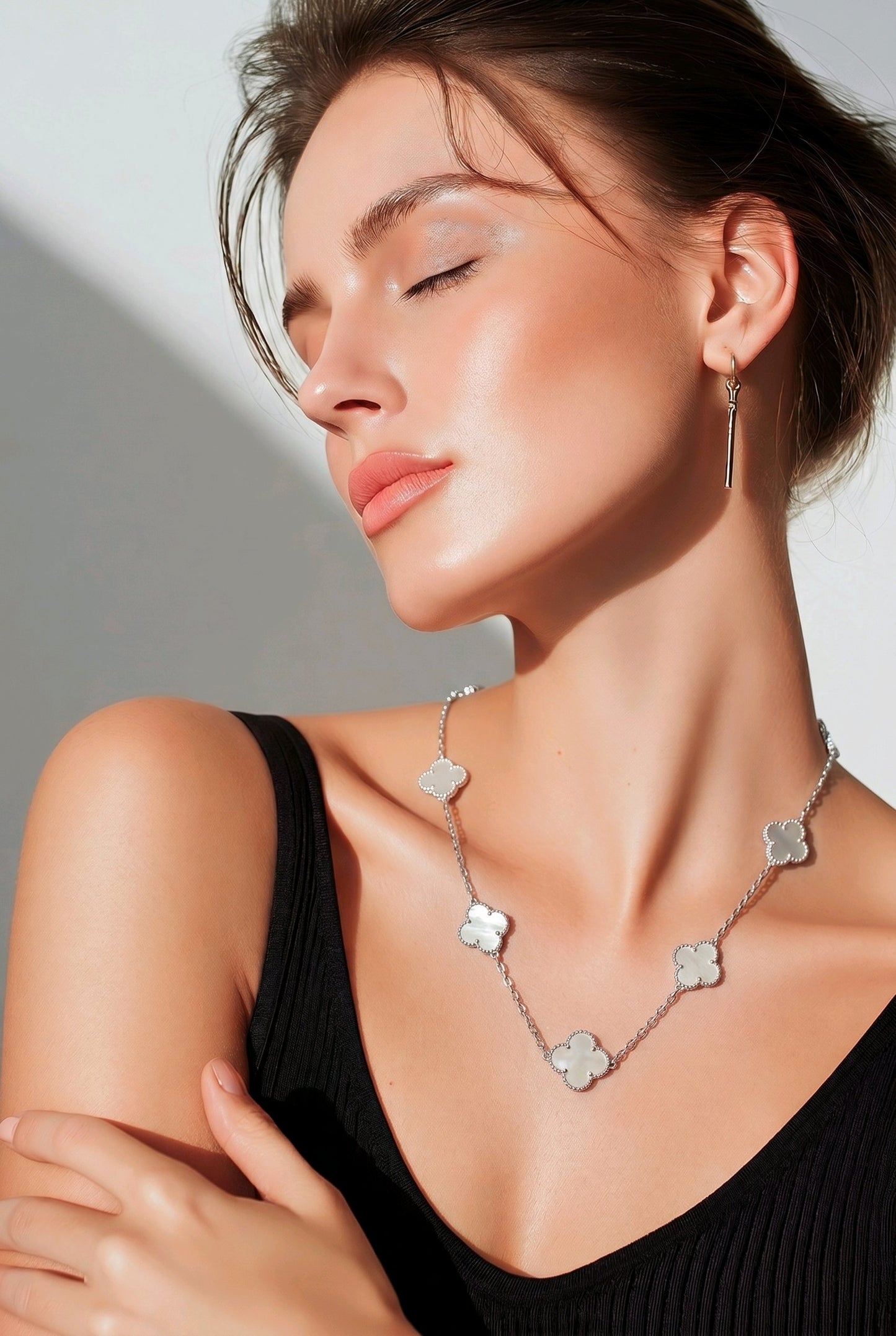 Clover Necklace 10 Motifs Lucky Clover Mother of Pearl Sterling Silver