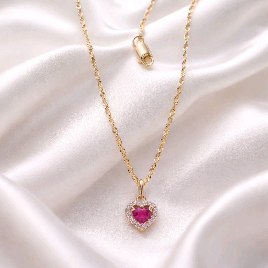 Heart Pink Pendant With Chain 16 inches
