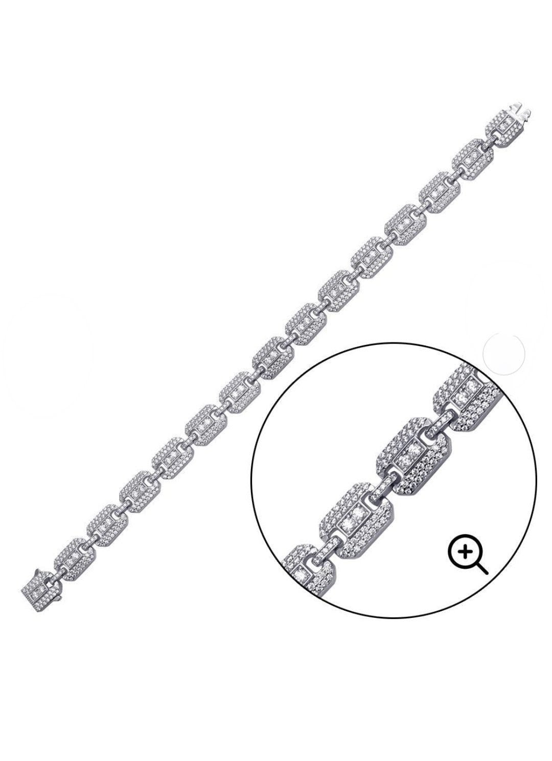 Rhodium Plated 925 Sterling Silver 925 CZ Square Link Bracelet 8.8mm