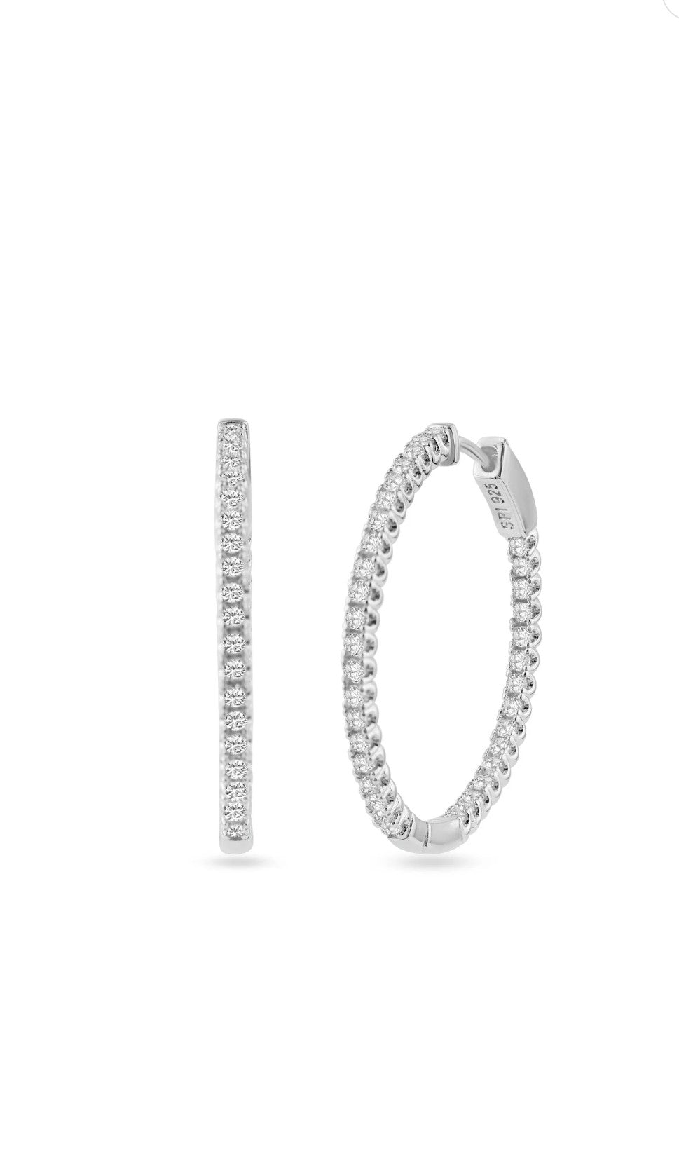 Sterling Silver Eternity Clear CZ Hoop 30mm